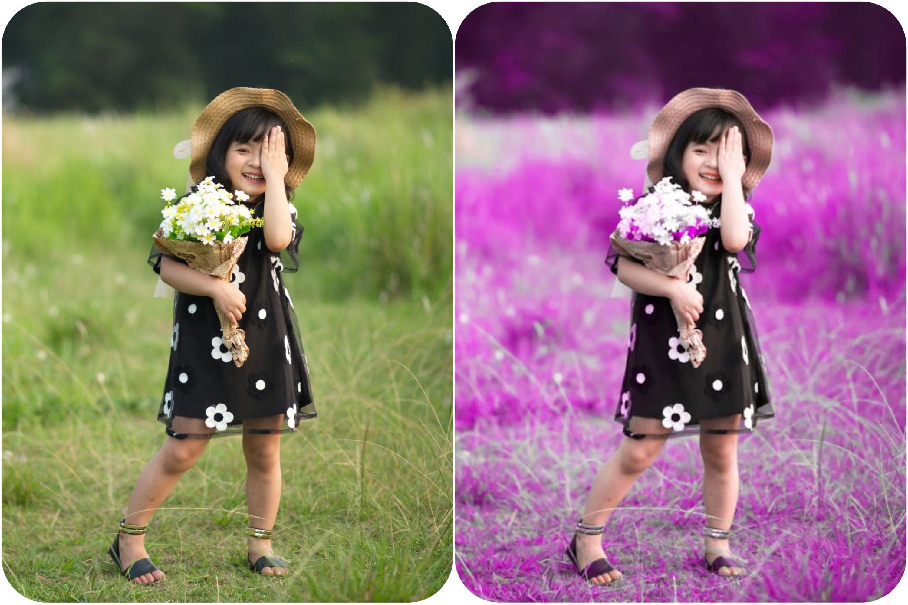 Moody pink lightroom preset before and after