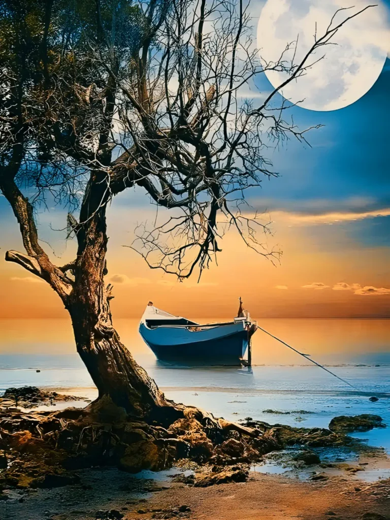 Boat with moon background download