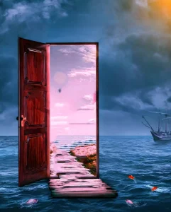 Sea with a door photo editing background