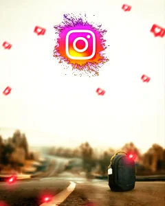 Instagram background download with bag full hd. There is a bag, an Instagram logo, many Instagram likes icons in the backgrounds.