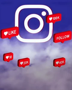 Instagram editing background download for likes. There's a big Instagram logo in white color with many likes button.