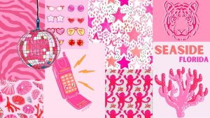 Preppy pink wallpapers in collage style
